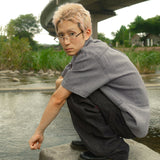 Linen denim work half shirts / Ash purple
