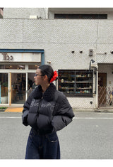 Black beads wool collar short padded coat
