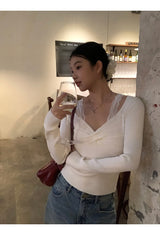 レースツイストシャーリングロングスリーブTシャツ