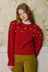 Pom Pom Mix Knit [Red]