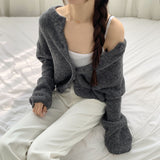 Ribbed alpaca long-sleeved cardigan
