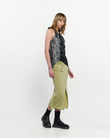 Shirring Layered Slit Skirt _ OLIVE GREEN