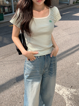 Border Square Slim Short Sleeve T-Shirt (3color)