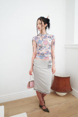 [香] Qipao Floral Top (Brown)