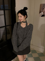 Laura Twist Loose V-neck Wool Knit +Tie Set (6color)