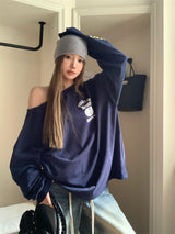 Boxy loose fit off-shoulder sweatshirt