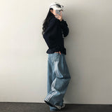 Port 3 trackline washed denim wide pants