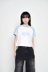 25SS スペースラビットラグランクロップ半袖Tシャツ スカイブルー