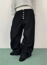 Luzern Non-Fade Button Wide Denim Pants