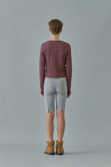 Stripe button t-shirt_wine