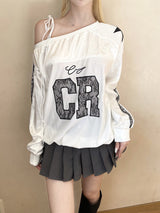 1385. CR one shoulder track line sweatshirt (2color)