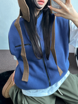 フリースレイヤードベストジップアップ💚💙🖤🧡4COLOR