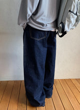 [unisex] Kidu Pintuck Raw Denim Wide Pants
