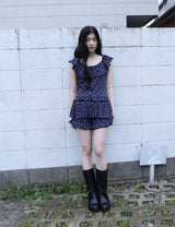 RUFFLE FLOWER SKIRT PANTS(NAVY)