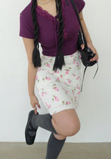 レースVネックストラップクロップトップ (WHITE, PURPLE 2COLORS!)