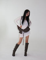 See-through Shirring V-neck Long T-shirt