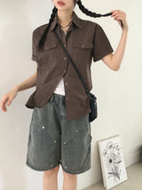 Chakin double knee rivet Bermuda Short denim pants