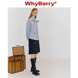 Why Berry 23AW "Velvet Blueberry" ブルーボウシャツルーズシャツ