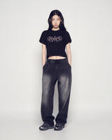 25FW WOMAN プリンセスフォントクロップ半袖Tシャツ ブラック
