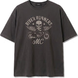 メンズコットン半袖クロップドTシャツ モーターサイクル ダークグレー
