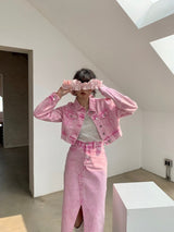 [SALE] Pink cropped denim jacket