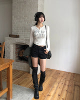 ステートクラックレタリングボタン長袖Tシャツ