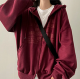 Lantic Lettering Boxy Fit Two Way Hooded Zip-Up