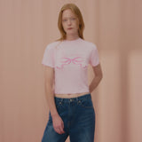 ラブリボンクロップTシャツ-PINK