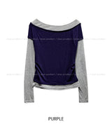 リジーツートーンレイヤードテンセル長袖Tシャツ