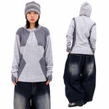 Colorblock Waffle Button Warmer Hoodie