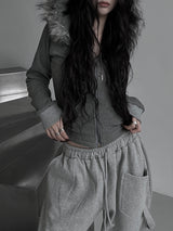 スリムファーフードジップアップ(fleece-lined / 3color)