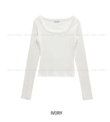[U-BASIC] Marron Square Neck Slim Long Sleeve