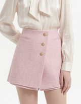 Ruby Romantic Gold Button Tweed Skirt Pants Pink
