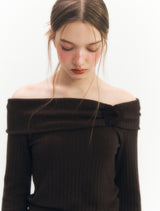 ミンキーオフショルダーTシャツ (Brown)