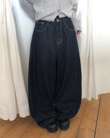フアンステッチフリースワイドデニムパンツ