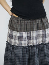 Check frill skirt -Navy