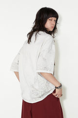 スケルトンレースプリントロールヘム半袖Tシャツ-white