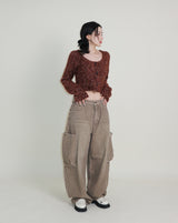 Square pocket balloon fit corduroy pants