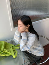 ラベッツ ヘアリーストライプ ウール ラウンドニット