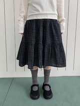 Zikan Check Shirring Midi Skirt