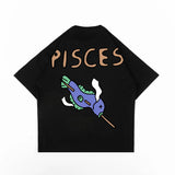 PEANUT STAIN - Pisces Zodiac Black Oversized Tshirt