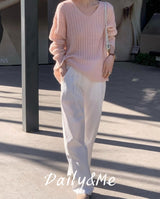 Loose fit V-neck knitwear(2color)