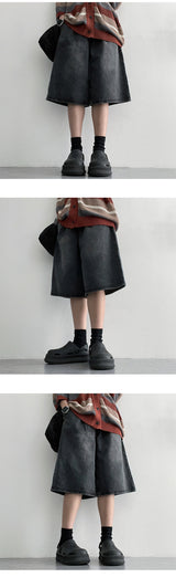Spang Pin Tuck Wide Denim Shorts