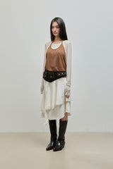Unbalanced Lace Midi Skirt_Ivory