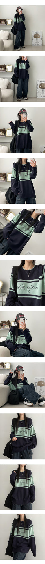 Tolp Lettering Color Round Knitwear
