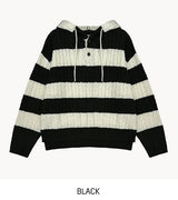 Stripe cable hood warmer knitwear