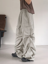 Bakin Nylon Cargo Two-Way Banding Long Wide Jogger Pants