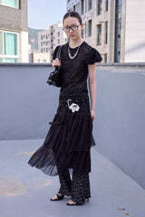 Floral Lace Puff Top (Black)