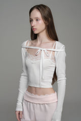 Morning mist ribbon bolero, White