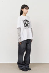 グランジロックレイヤード長袖Tシャツ